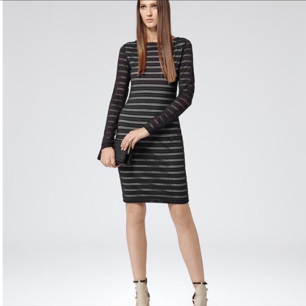 REISS Cole Brodeire Long Sleeve Dress